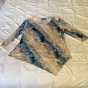 Stylish Blue and Tan Long Sleeve Women's Top